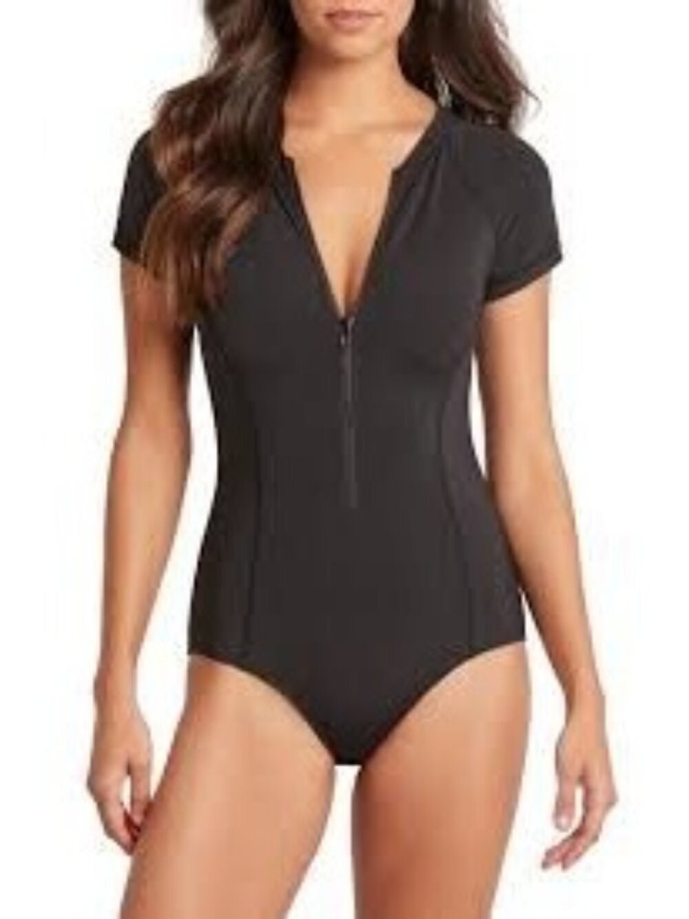 Sea Level Swim Australia 1 Piece Short Sleeve Rashguard Swimsuit Black US 10